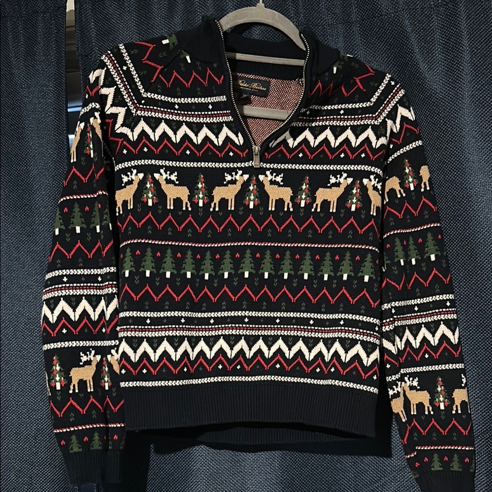 Kids- Brooks Brothers size 12-Festive Reindeer Sweater with Zip Neck